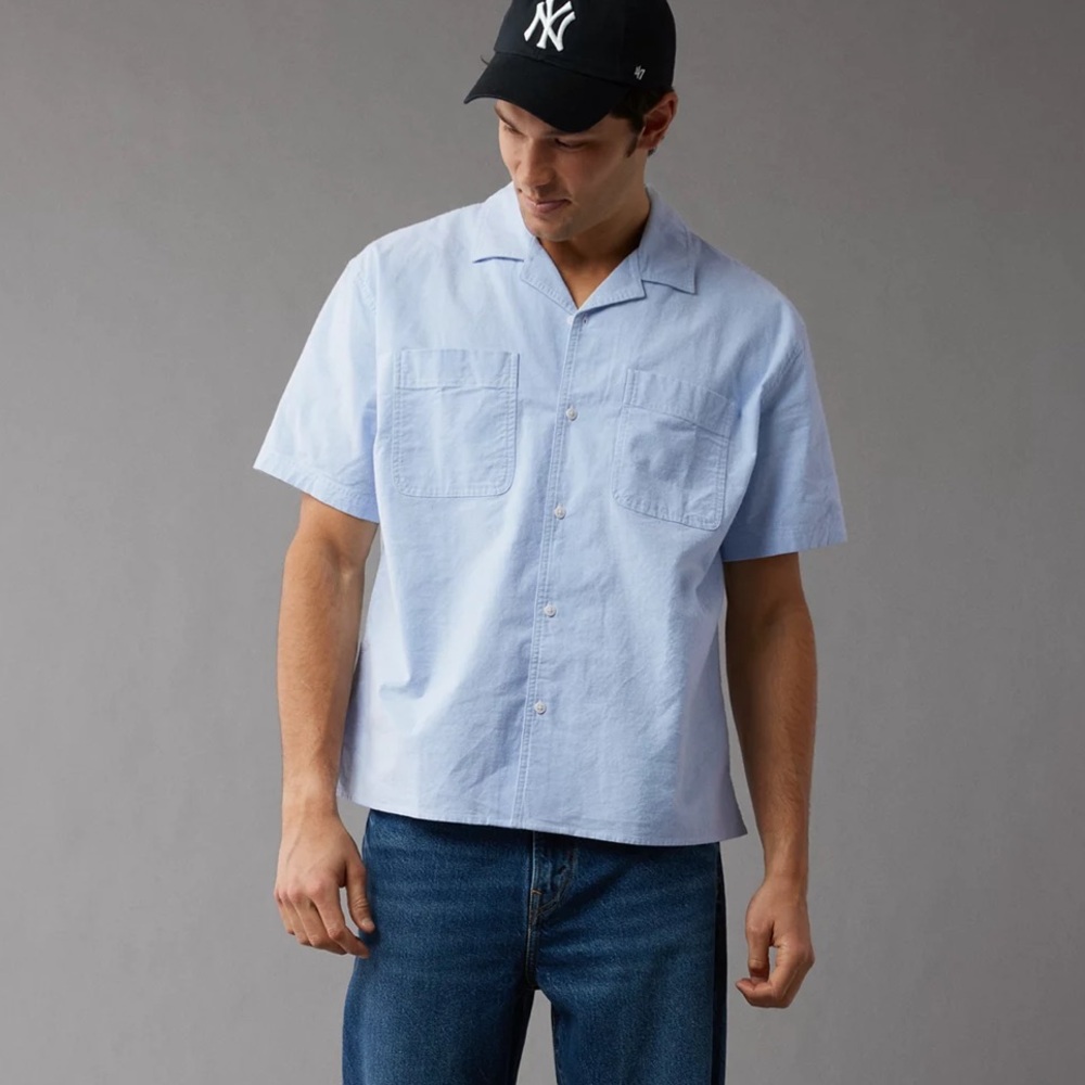 American Eagle Poolside‎ Button-Up Shirt Blue Size Large New With Tags